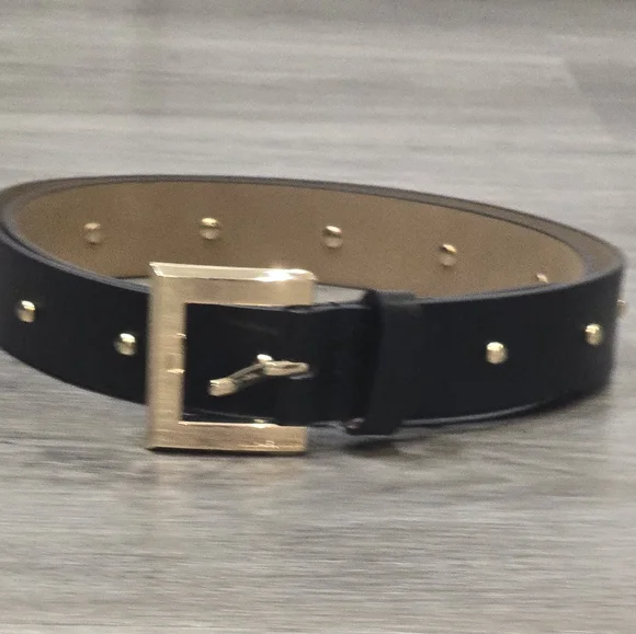 Michael Kors Gold Studded Leather Belt- Black display picture 2